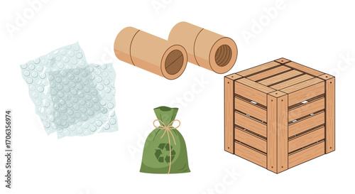 Securely pack and ship goods with protective bubble wrap sturdy wooden crate and eco-friendly packaging materials ready for transport, Generative AI.