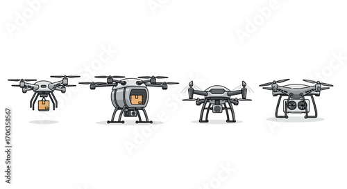 Modern drone delivery technology showcasing package transport and aerial surveillance capabilities, Generative AI.
