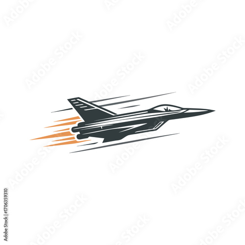 Dynamic jet fighter aircraft in motion with exhaust flames artwork