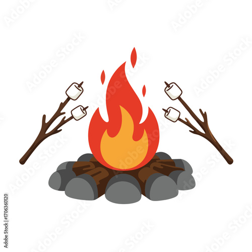Campfire with marshmallows on sticks