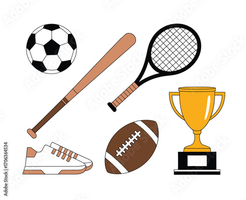 Sports Equipment and Trophy A Colorful Illustration