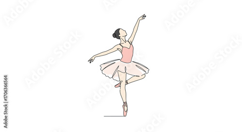 Elegant ballerina performing graceful dance pose in minimal line art style