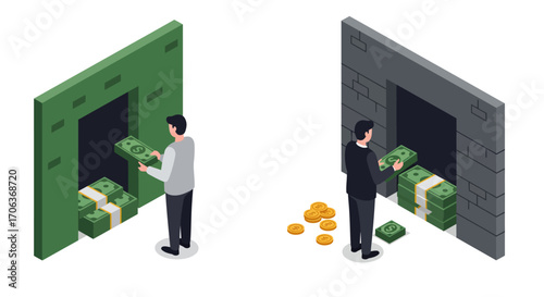 Isometric business concept: investing in financial growth and savings