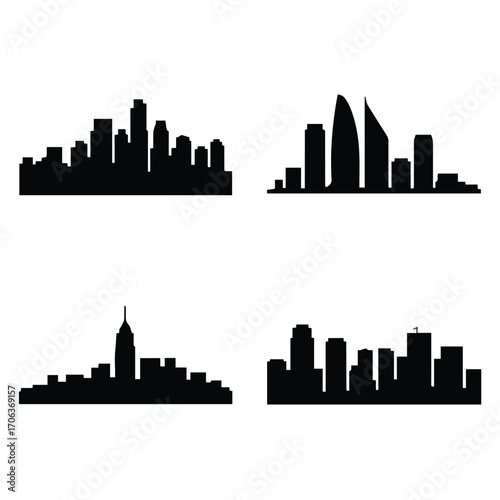 Set of city skyline silhouette for decoration