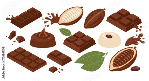 Chocolate and cocoa elements in delicious isometric style