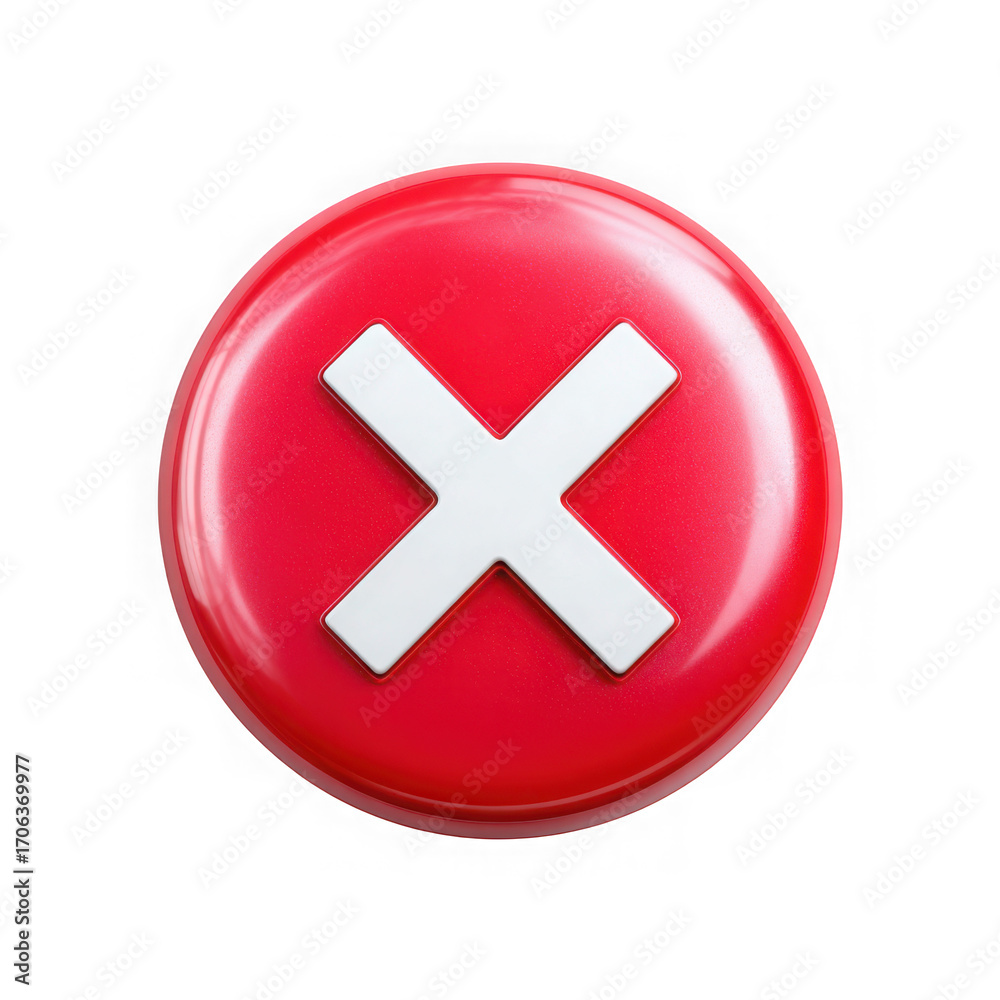 Obraz premium Glossy red circle with white cross symbol isolated on transparent background