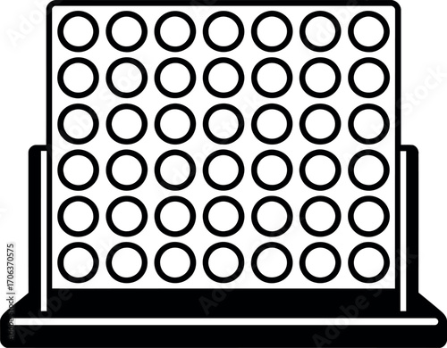 A simple, black and white line art graphic of a peg solitaire game vector on a white background