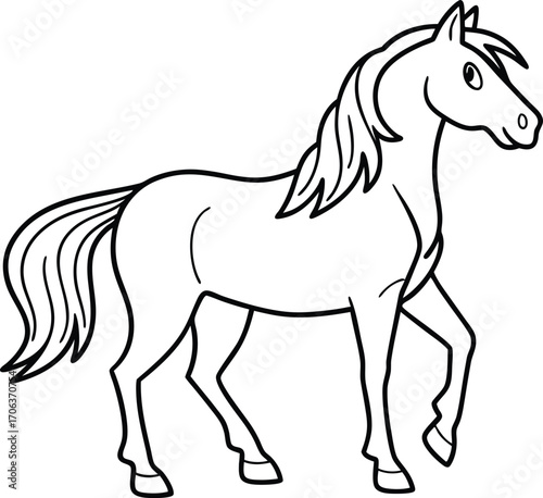 Vector art of line art illustration of a horse standing