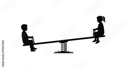 children playing on a seesaw silhouette