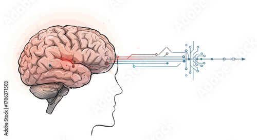 Human brain and digital interface connection in futuristic design