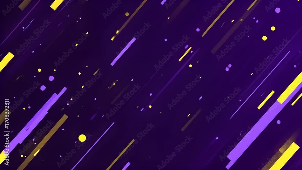 Dynamic abstract background with purple and yellow geometric shapes in motion, perfect for modern tech presentations.