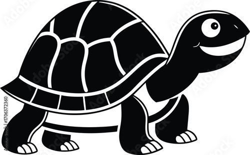 Vector art of cartoon black turtle, smiling and walking