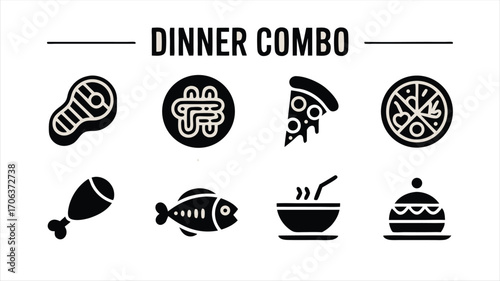 An Assortment of Delicious Dinner Combo Options Featuring a Steak Pizza Pasta Noodles Chicken Leg Fish Soup and Hamburger