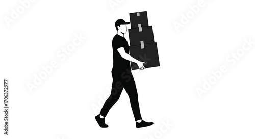 a man carrying boxes while walking silhouette illustration