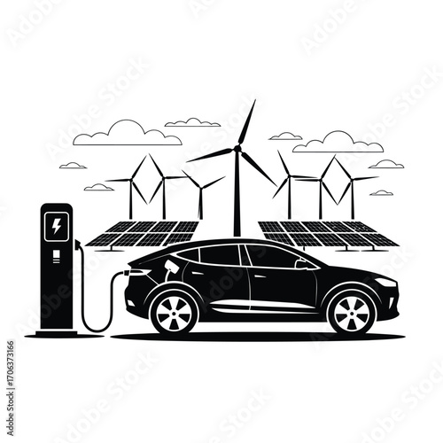 Electric car charging station powered by wind and solar energy