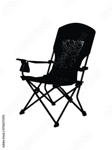 Black folding camping chair with cup holder isolated on white