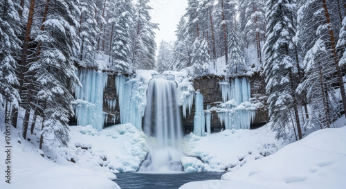 The cameron falls in alberta canada covered in snow and ice in the winter