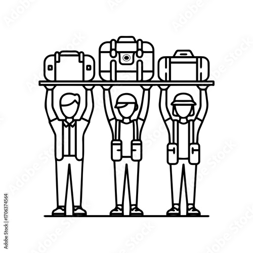 Teamwork lifting luggage, symbolizing travel, holidays, and successful journeys for your next adventure, ready to go!