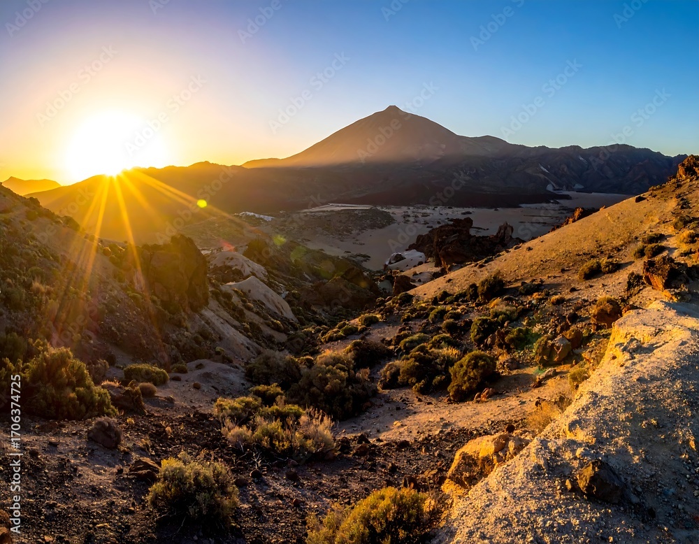 Fototapeta premium Volcanic landscape at sunset
