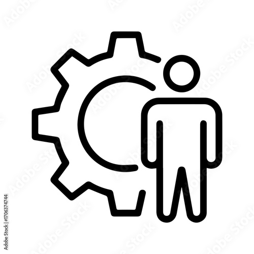 Streamlined workflow automation with person and gear icon for efficient process management, a modern symbol of operational excellence and productivity