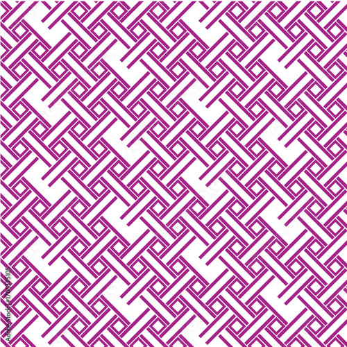 A vibrant magenta geometric pattern featuring an intricate, woven grid. The interlocking lines create a complex yet cohesive design that gives the illusion of a fabric weave or basketry.