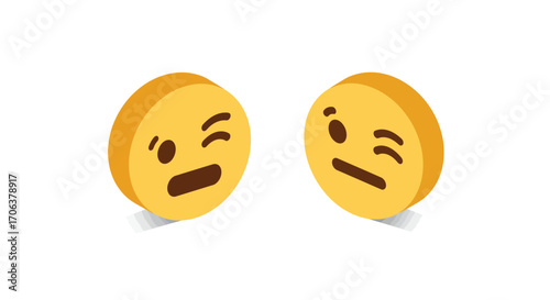 Isometric winking emojis with shadow on white background