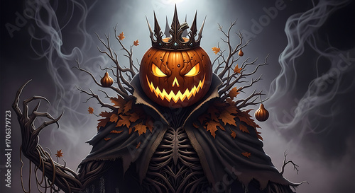 Halloween a sinister pumpkin king, a ruler of the night, a harbinger of doom, a symbol of halloween, a creature of darkness and magic, a master of the macabre