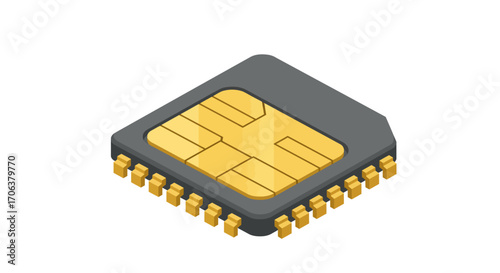 Isometric microchip design on white background for technology concepts