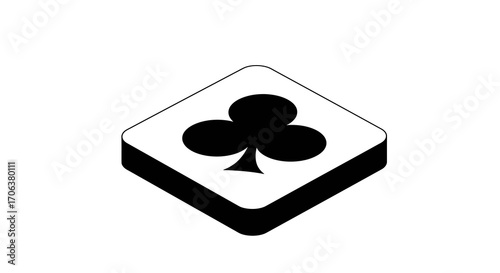 Minimalist black club suit icon on white 3d block