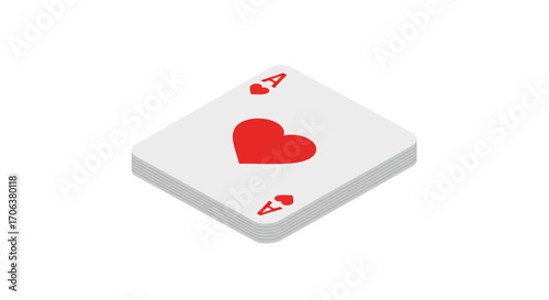 Ace of hearts playing card deck with 3d perspective