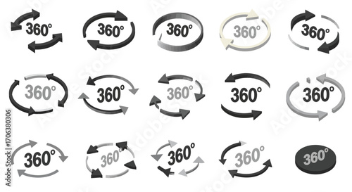 360 degree rotation arrows set in various styles for interactive media