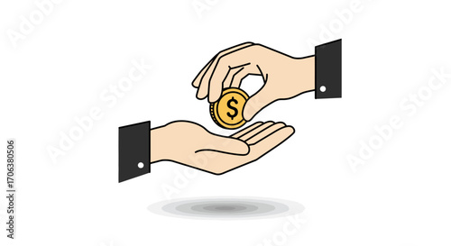 Flat style hands exchanging coin