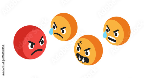 Flat design angry faces with expressions of conflict and emotion