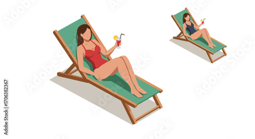 Women relaxing on beach chairs with drinks on a sunny day