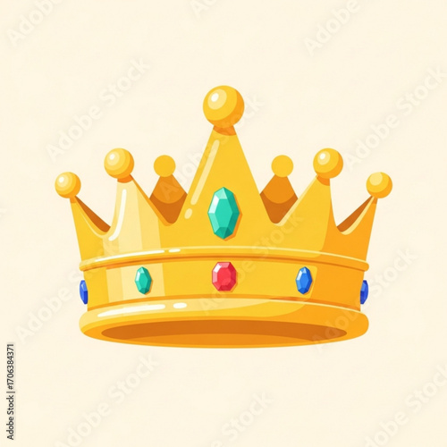 Elegant golden crown adorned with colorful jewels on a soft cream background