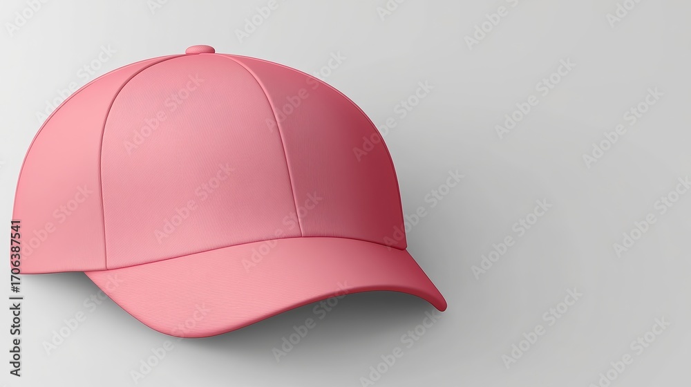 Fototapeta premium This pink baseball cap is styled with a sleek design and textured fabric, perfect for marketing fashion, sports, or casual wear products, Ideal for use in advertisements and online stores,
