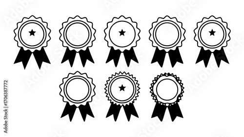 Collection of black and white award ribbon icons for recognition and achievement