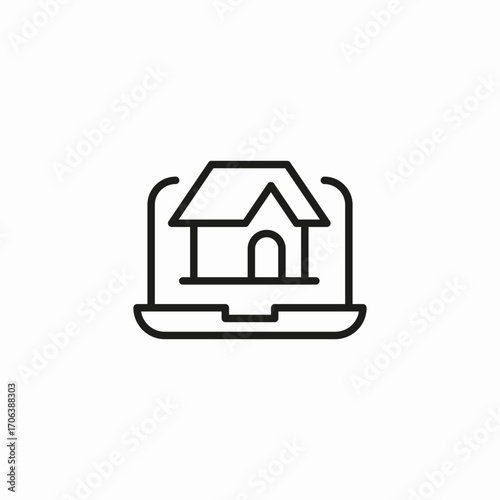 house on laptop icon sign vector