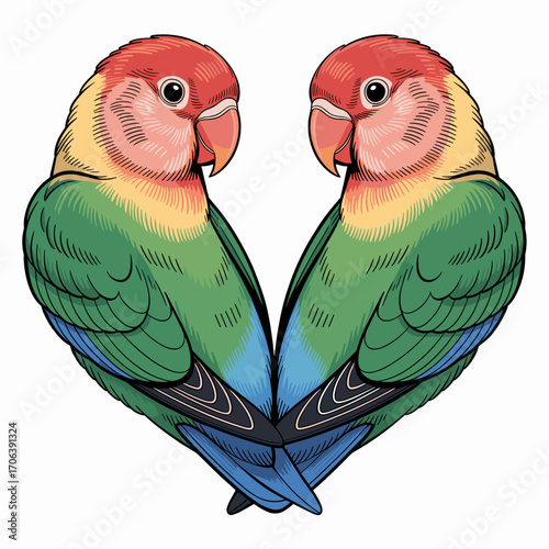 Pair of Lovebirds in Heart Shape Vector Illustration