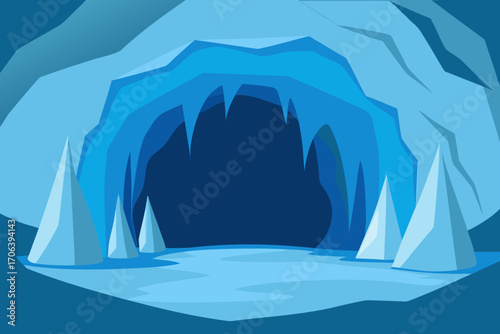 A cartoon illustration of an ice cave with a frozen floor vector illustration