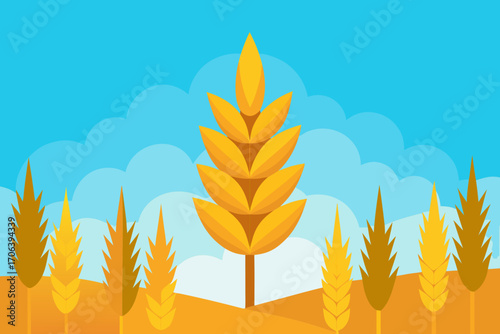 A cartoon golden wheat field vector illustration