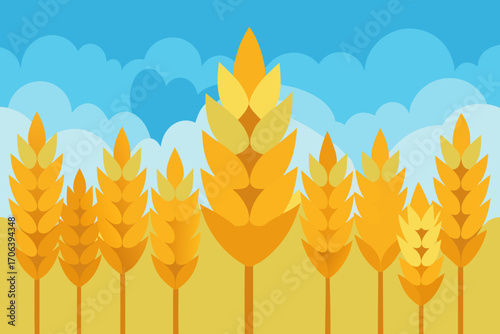 A simple cartoon of a golden wheat field vector illustration
