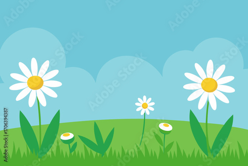 A cartoon grassy meadow with daisies vector illustration
