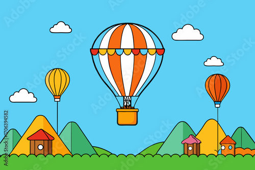 A vibrant cartoon background of a hot air balloon festival vector illustration
