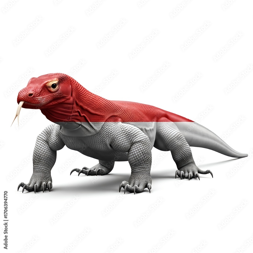 Obraz premium Striking Komodo dragon with Indonesia's flag - a powerful symbol of national pride