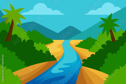A cartoon jungle canopy bridge with hanging vines vector illustration