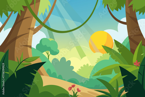 A cartoon illustration of jungle vines with sunlight vector illustration