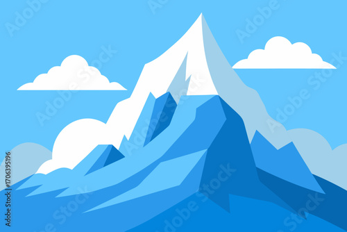 A beautiful cartoon landscape of an icy mountain ridge with clouds vector illustration