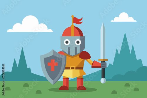 A simple cartoon of a knight battlefield vector illustration