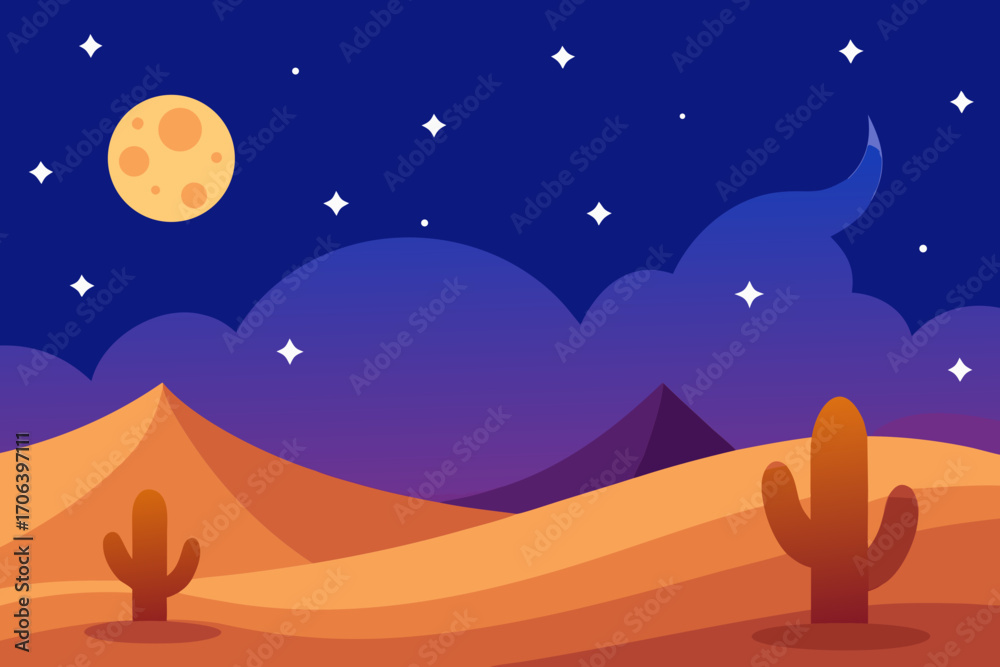 Obraz premium A simple cartoon of a night desert with stars vector illustration
